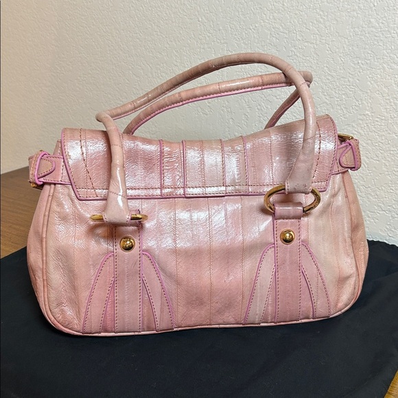 Rare DOLCE & GABBANA Hard to Find Eel Skin Leather Pink w Gold Tone Satchel Bag - Picture 3 of 17